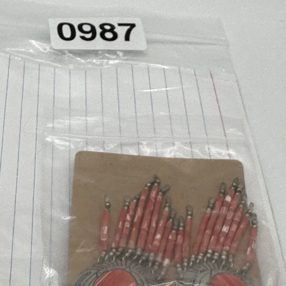 Navajo Sterling Silver Coral Dangle Earrings TK Emerson Southwestern Pierced 3